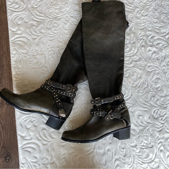 Stuart Weitzman Dark Green Leather Knee High Boots - Picture 3 of 8